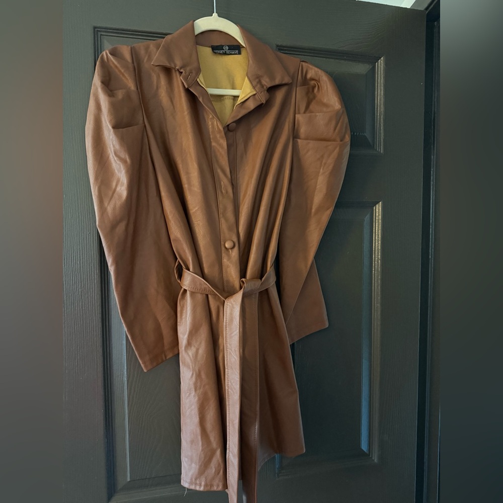 Elegant Brown Faux Leather Mini Dress